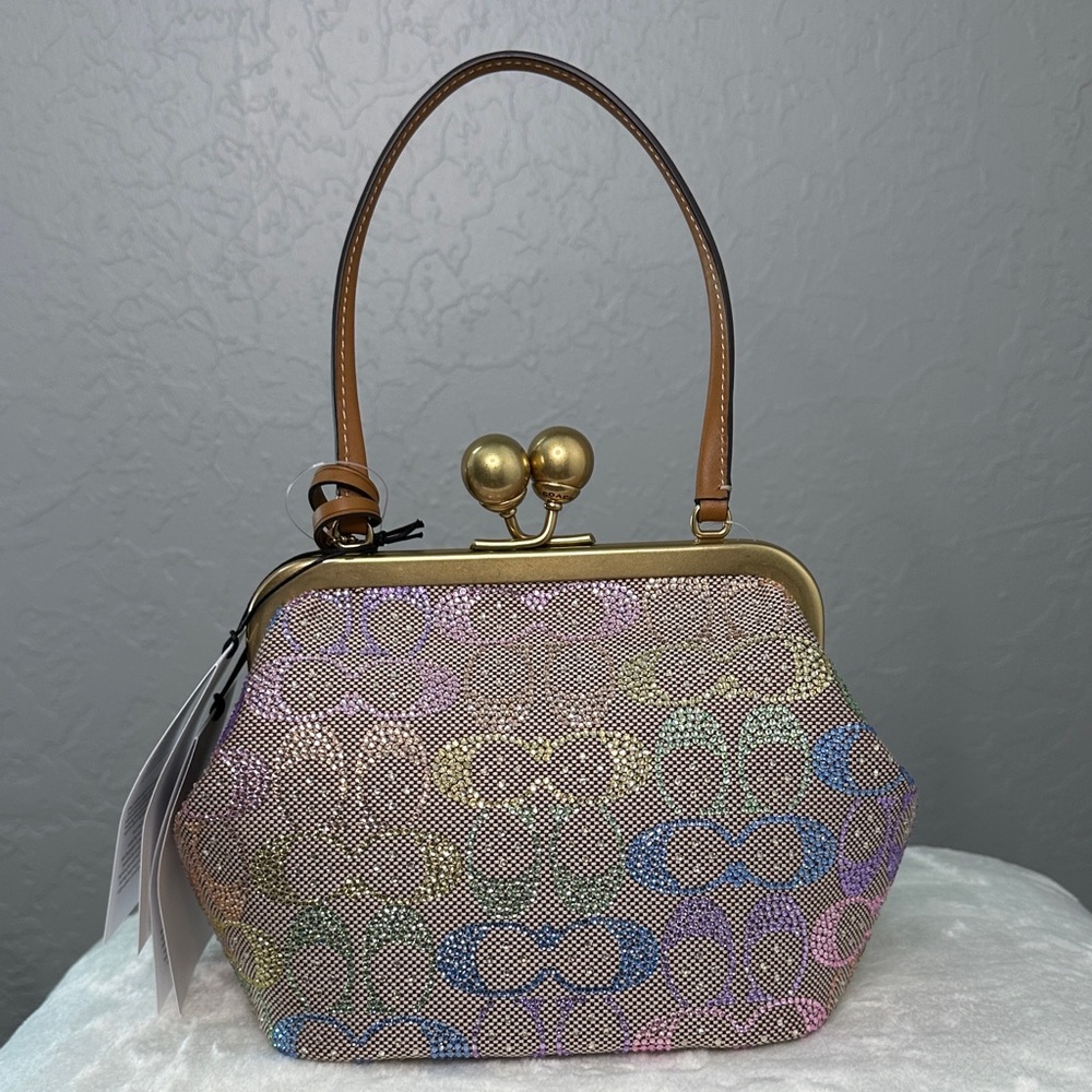 ‼️SOLD‼️Coach Kisslock Frame Bag In Crystal Signature Jacquard - Picture 3 of 8